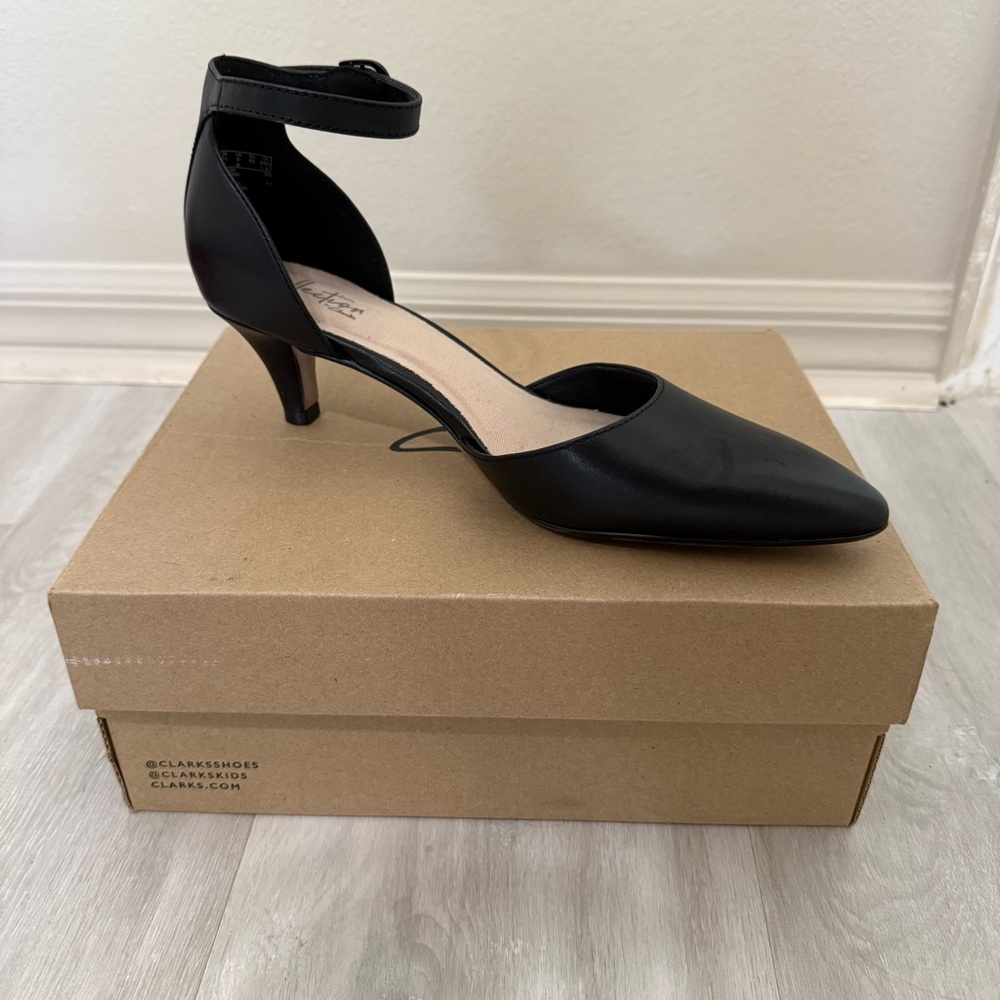 Clarks Black d'Orsay Kitten Heel Shoes